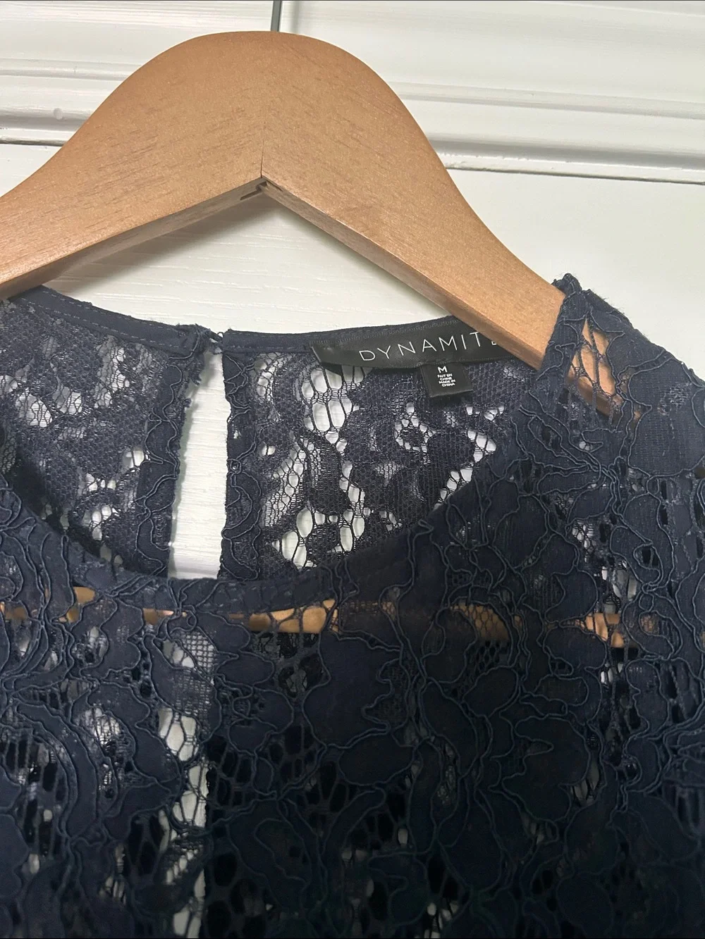 Blue Lace Short-Sleeve Shift Dress - Picture 3 of 5
